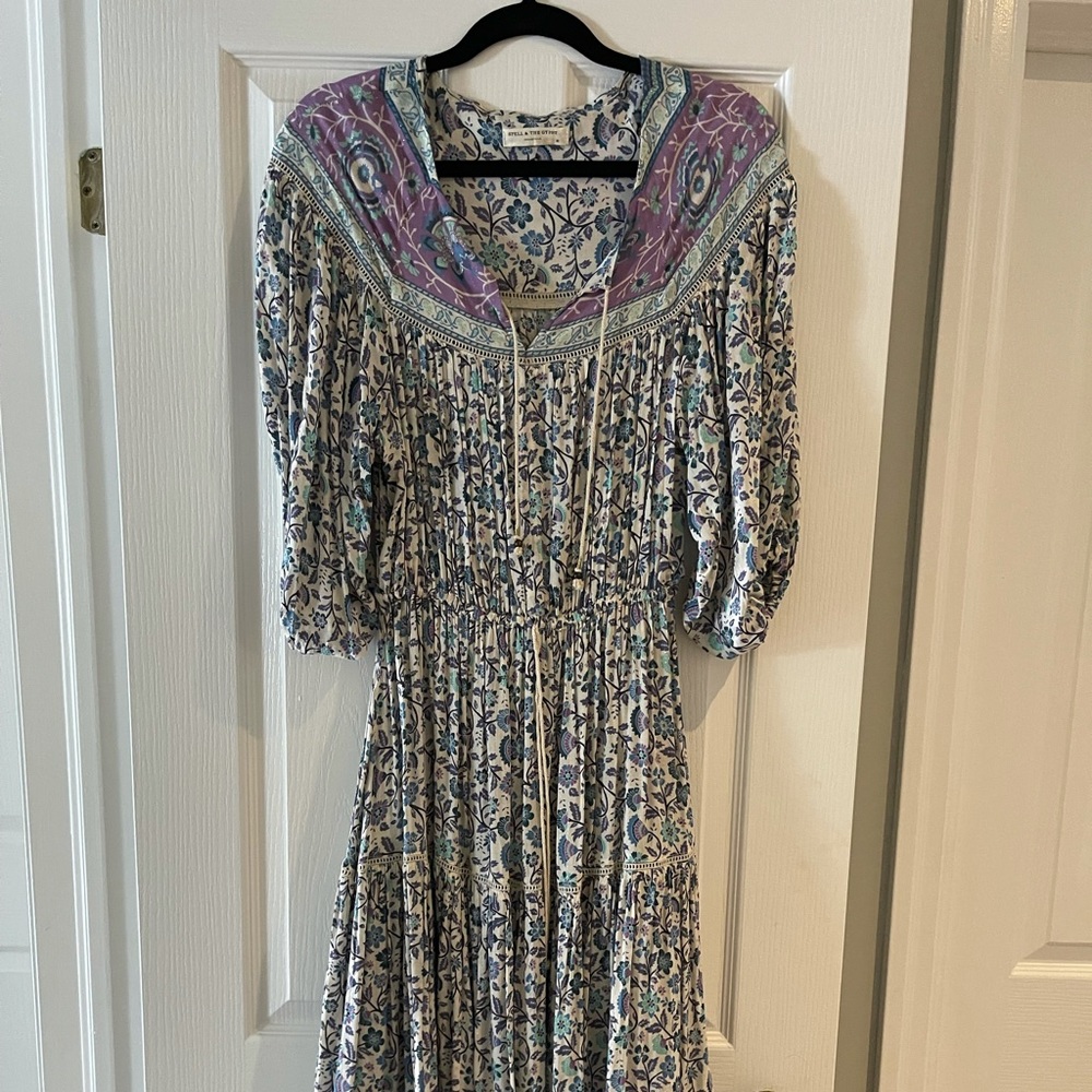 SPELL midi dress in blue and lavender floral